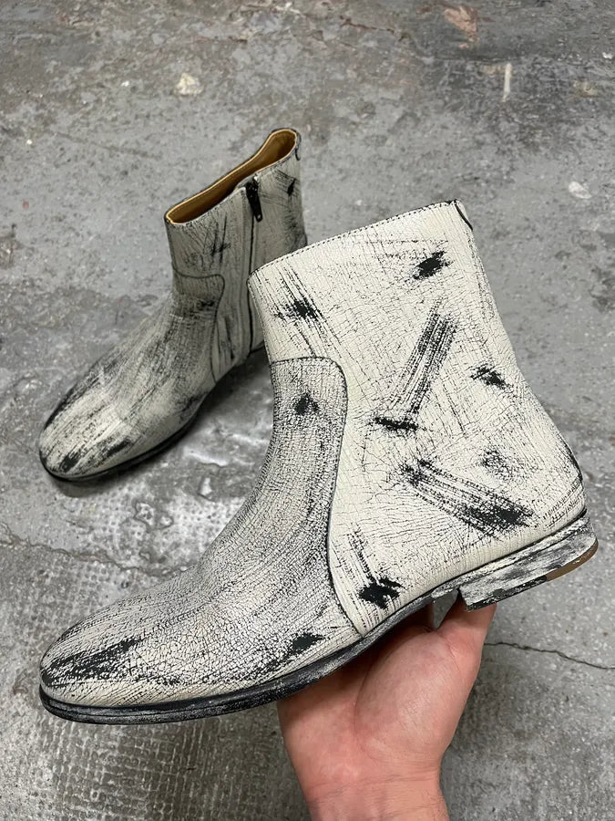 2012 Maison Margiela H&M Painted Cracked White Boots (42eu/us8.5) isLCaGX 0