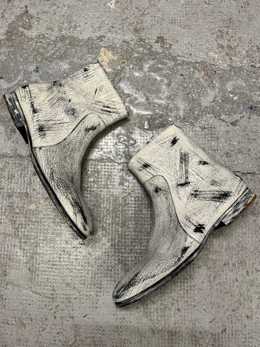 2012 Maison Margiela H&M Painted Cracked White Boots (42eu/us8.5) isLCaGX 4