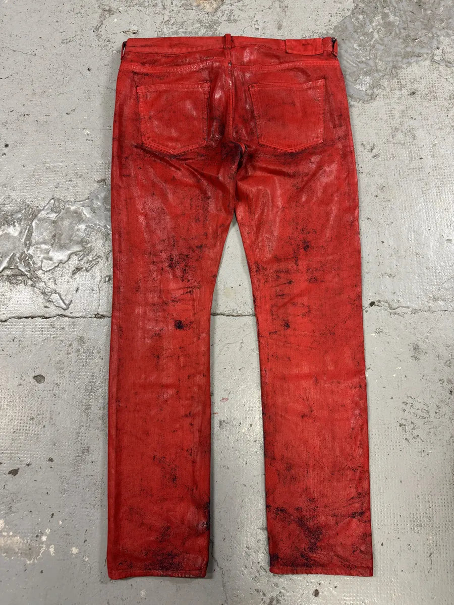 2012 Maison Margiela H&M Red Painted Slim Denim Jeans sozVNtE 1