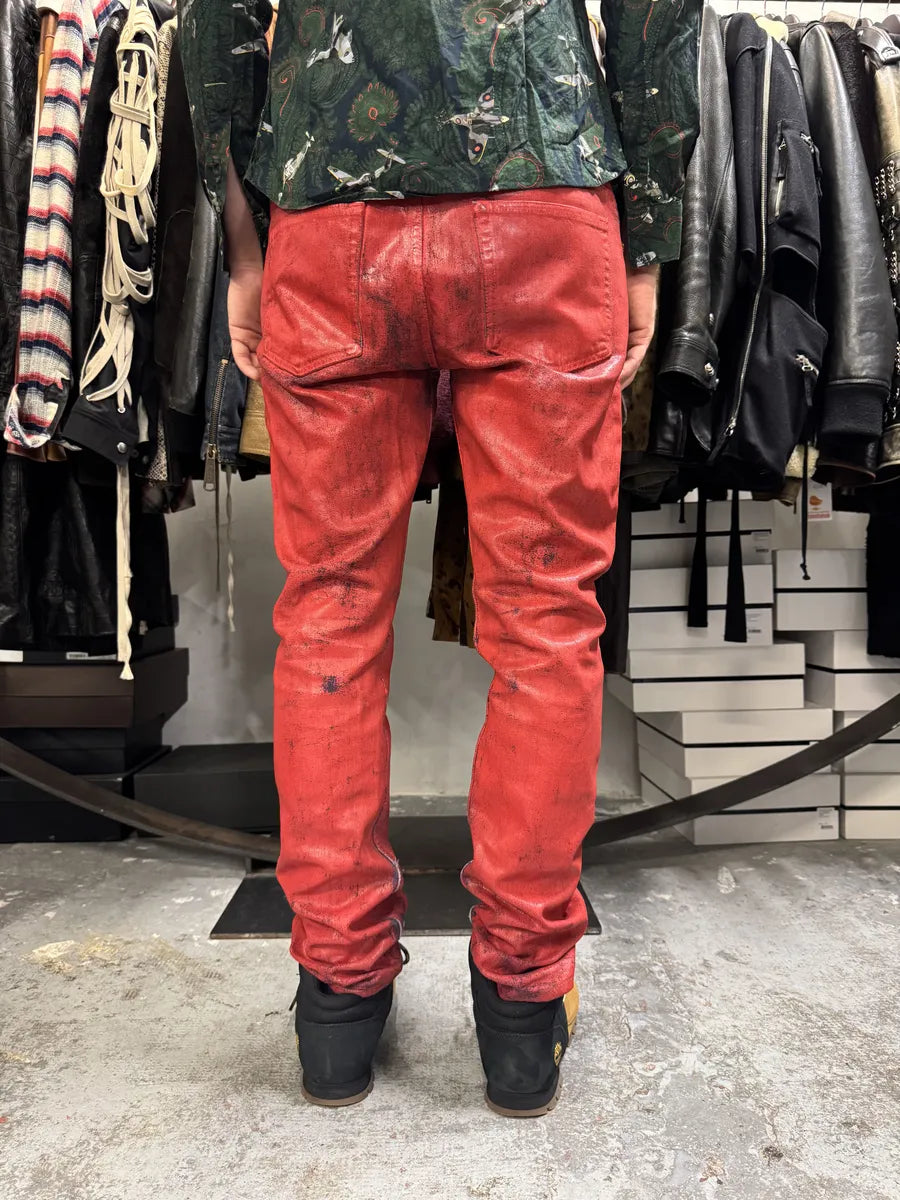 2012 Maison Margiela H&M Red Painted Slim Denim Jeans sozVNtE 4