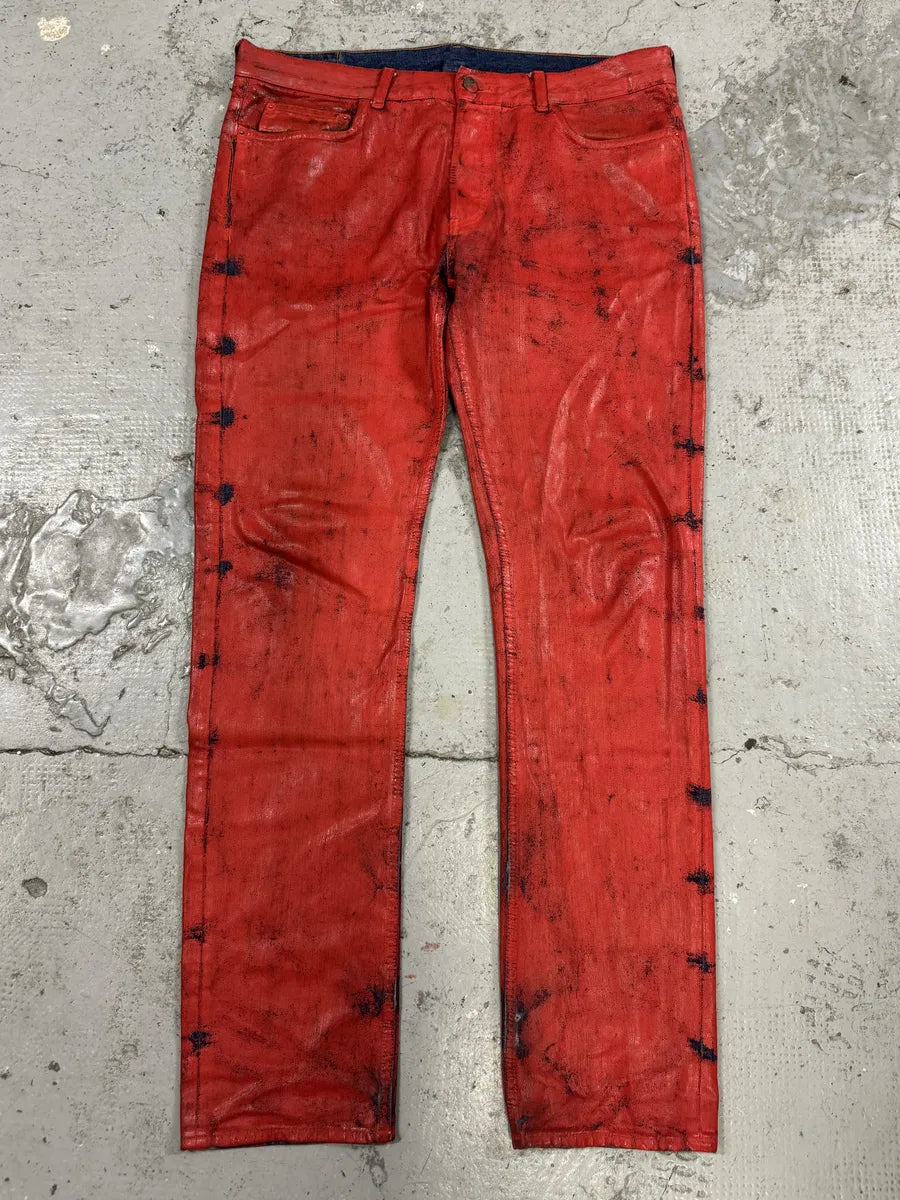 2012 Maison Margiela H&M Red Painted Slim Denim Jeans sozVNtE 5