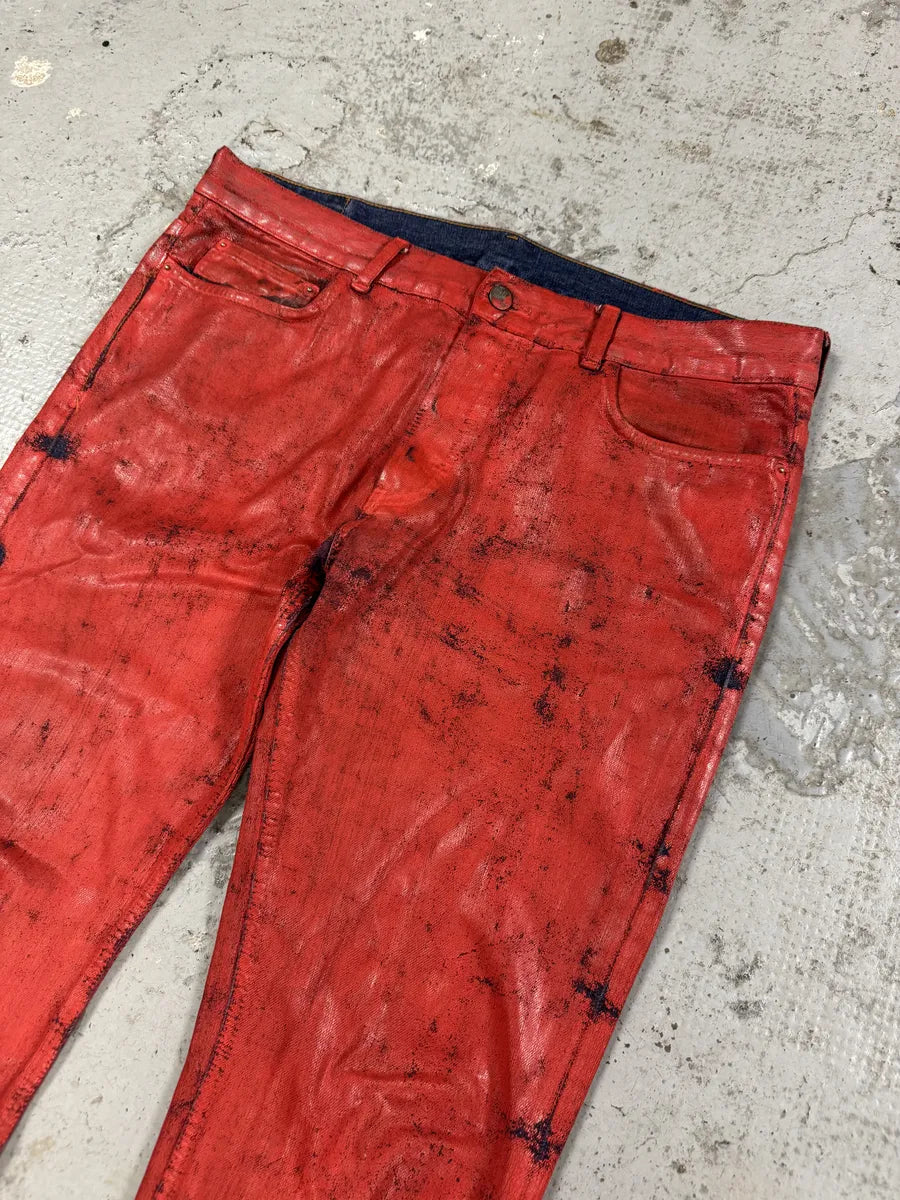2012 Maison Margiela H&M Red Painted Slim Denim Jeans sozVNtE 7
