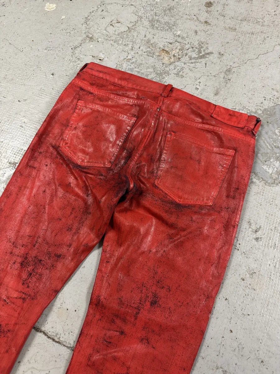 2012 Maison Margiela H&M Red Painted Slim Denim Jeans sozVNtE 8