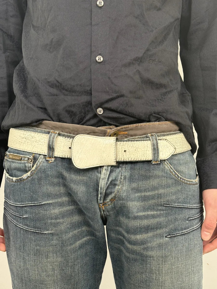 2012 Maison Margiela H&M White Painted Leather Belt FgFsDYT 2