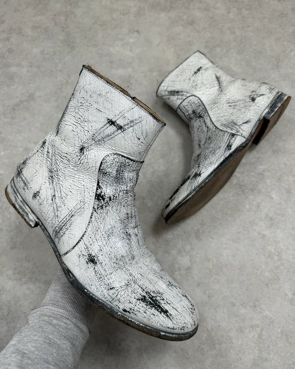 2012 Maison Margiela x H&M Chelsea White Painted Leather Boots Painted  IePiRjO 0