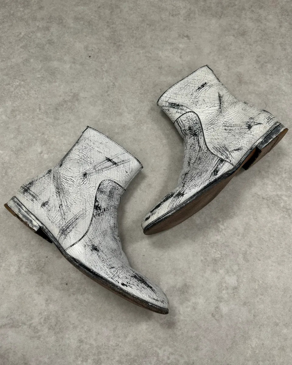 2012 Maison Margiela x H&M Chelsea White Painted Leather Boots Painted  IePiRjO 1
