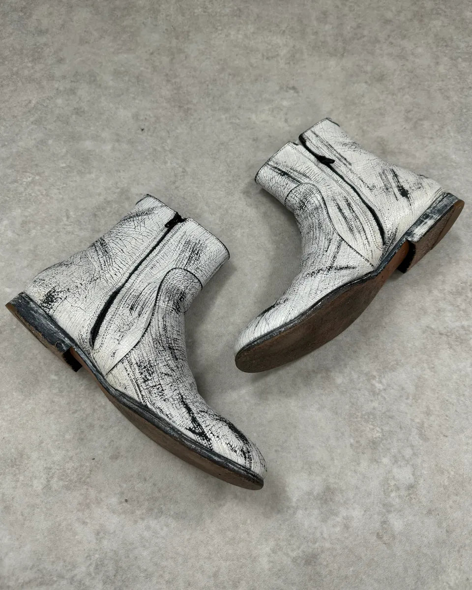 2012 Maison Margiela x H&M Chelsea White Painted Leather Boots Painted  IePiRjO 2