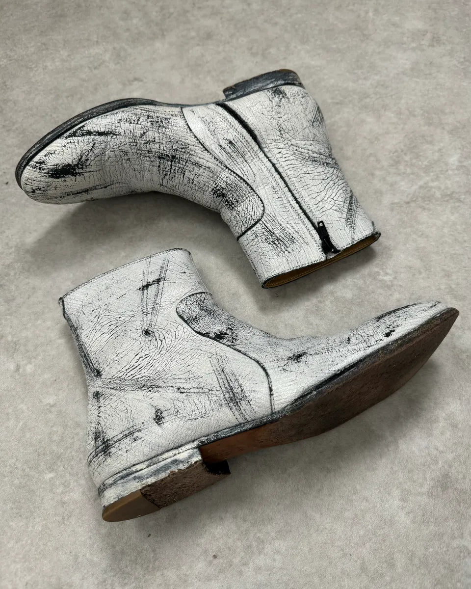 2012 Maison Margiela x H&M Chelsea White Painted Leather Boots Painted  IePiRjO 3