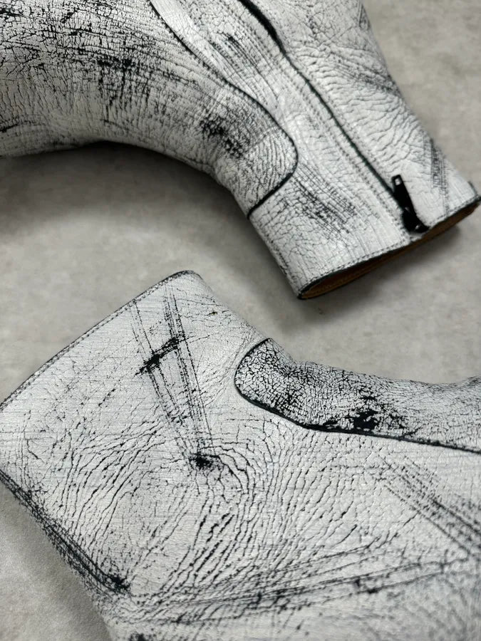 2012 Maison Margiela x H&M Chelsea White Painted Leather Boots Painted  IePiRjO 4