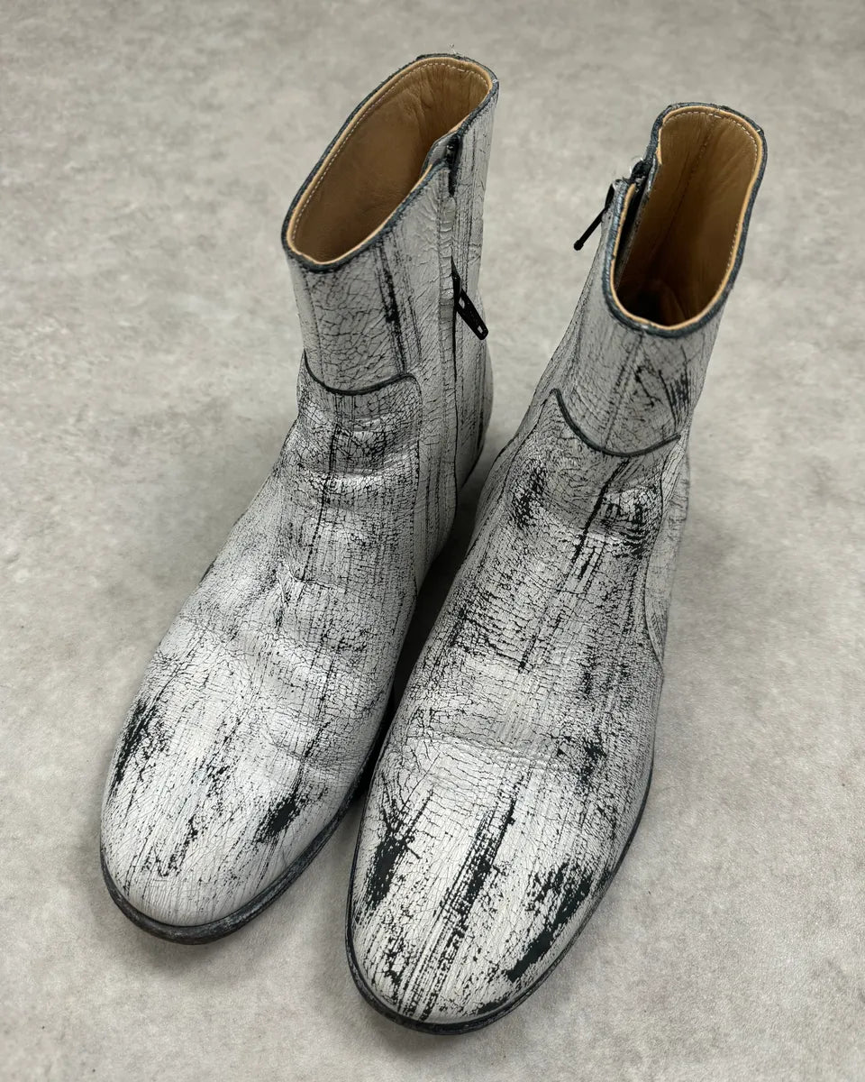 2012 Maison Margiela x H&M Chelsea White Painted Leather Boots Painted  IePiRjO 5