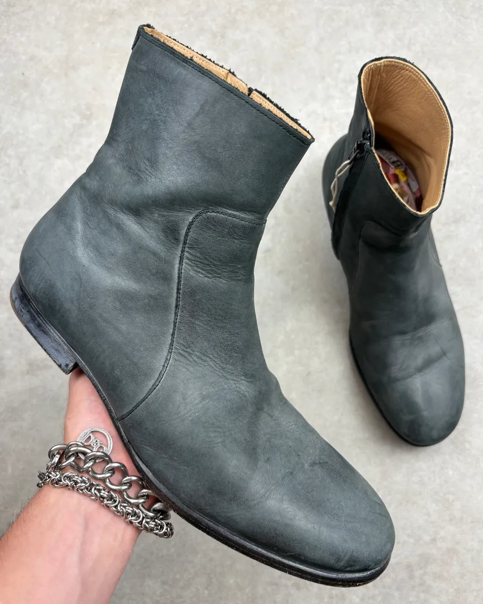 2012 Maison Martin Margiela H&M Teal Grey Leather Boots AkxlHLK 0