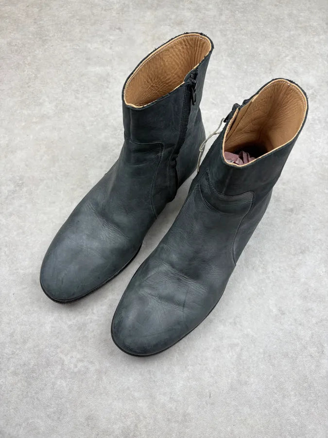 2012 Maison Martin Margiela H&M Teal Grey Leather Boots AkxlHLK 2