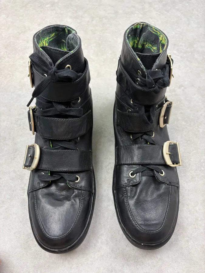 2012 Versace H&M Black Leather Buckle Strap Boots uGjPkGy 1