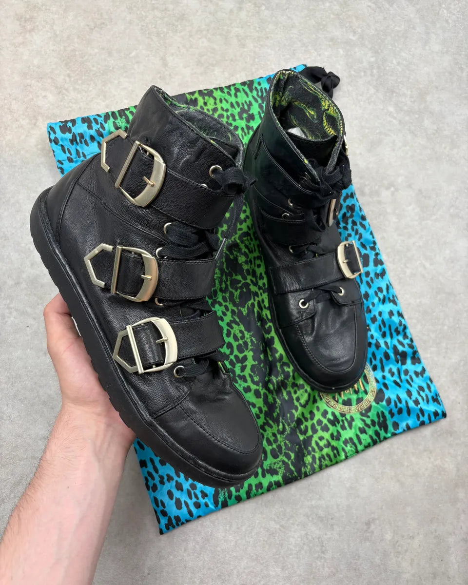 2012 Versace H&M Black Leather Buckle Strap Boots uGjPkGy 0