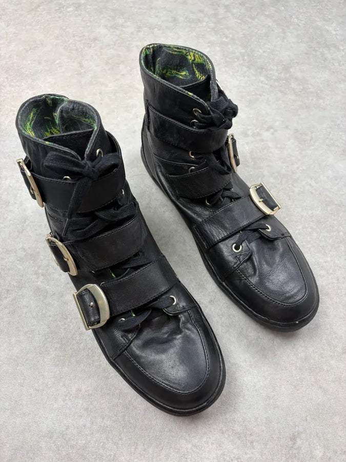2012 Versace H&M Black Leather Buckle Strap Boots uGjPkGy 3