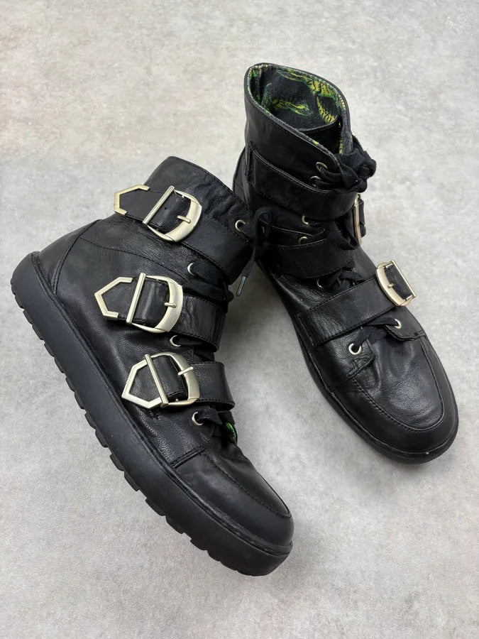 2012 Versace H&M Black Leather Buckle Strap Boots uGjPkGy 4