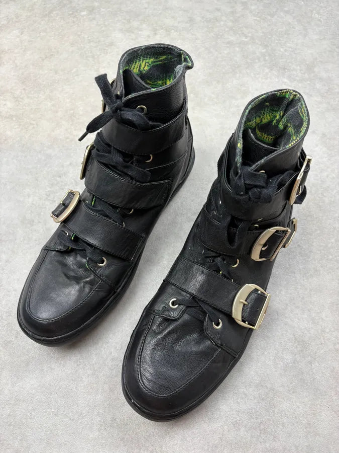 2012 Versace H&M Black Leather Buckle Strap Boots uGjPkGy 2