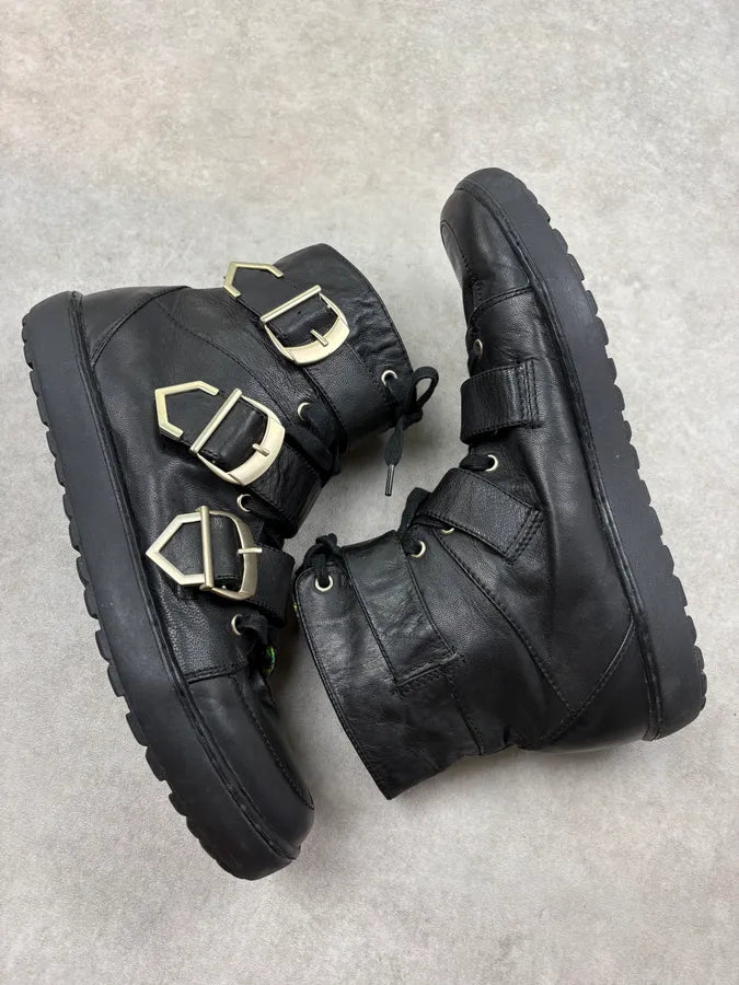 2012 Versace H&M Black Leather Buckle Strap Boots uGjPkGy 5