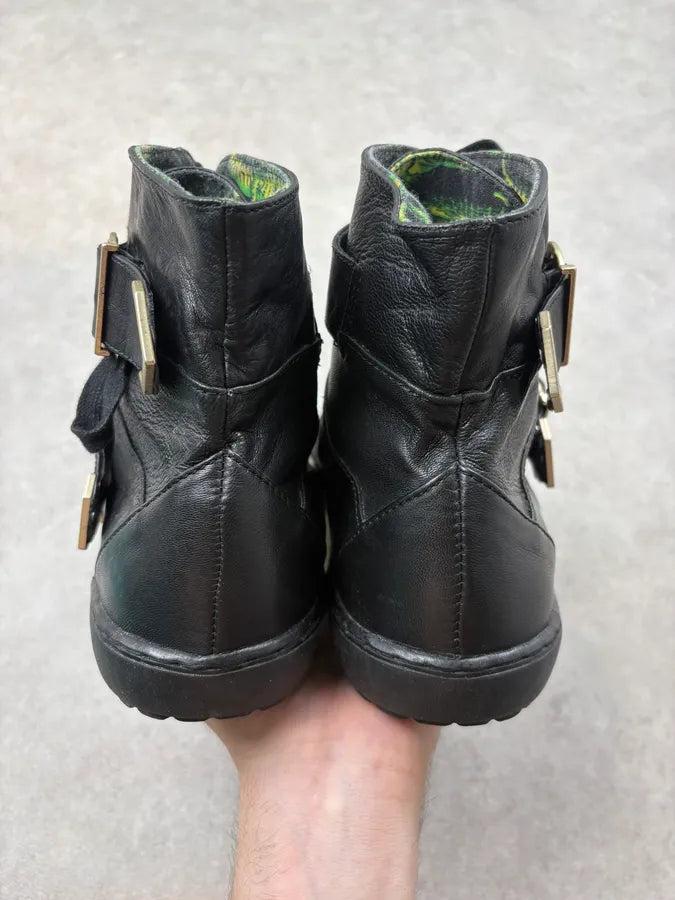 2012 Versace H&M Black Leather Buckle Strap Boots uGjPkGy 6