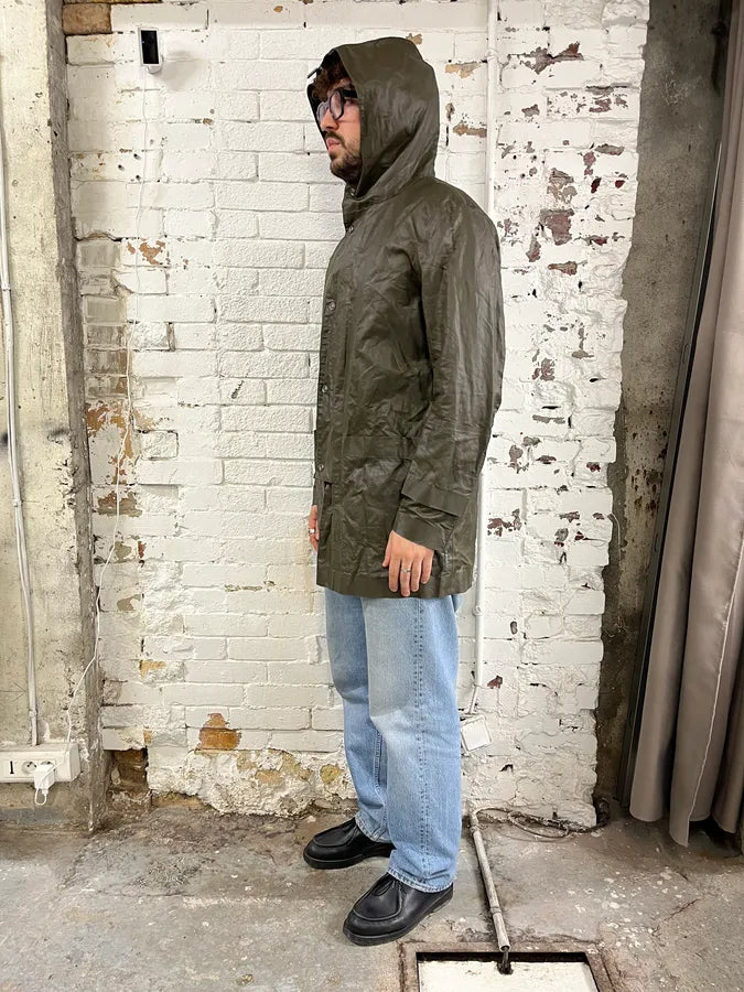 AW2011 Balenciaga Khaki Blend Hooded Long Anorak Jacket gUXSSvf 2