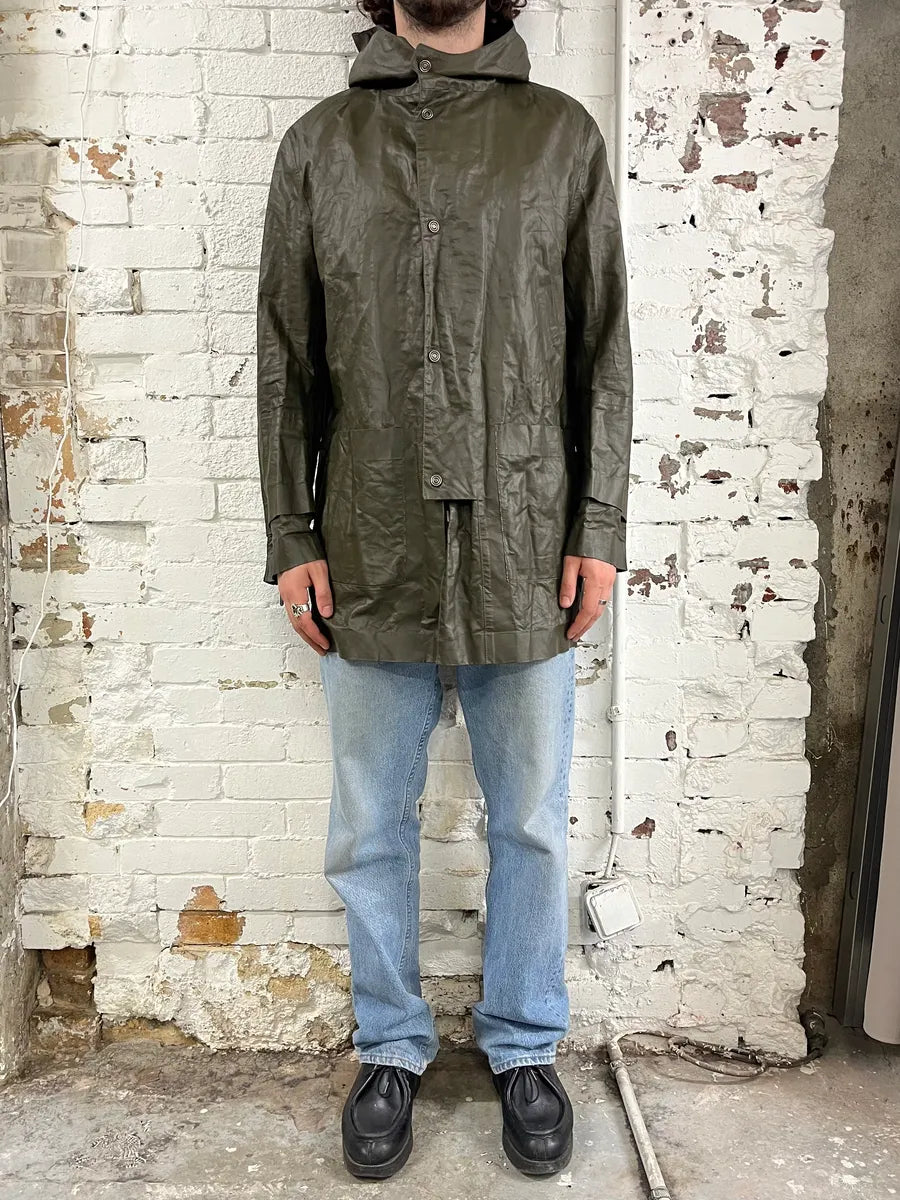 AW2011 Balenciaga Khaki Blend Hooded Long Anorak Jacket gUXSSvf 1