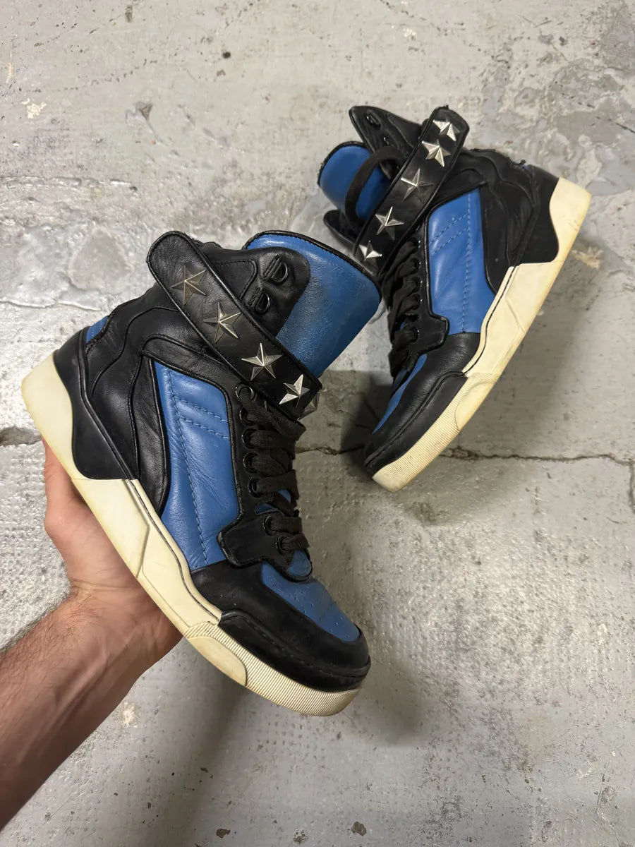 2013 Givenchy Tyson High Stars Black & Blue Leather Sneakers WGUkxOs 0