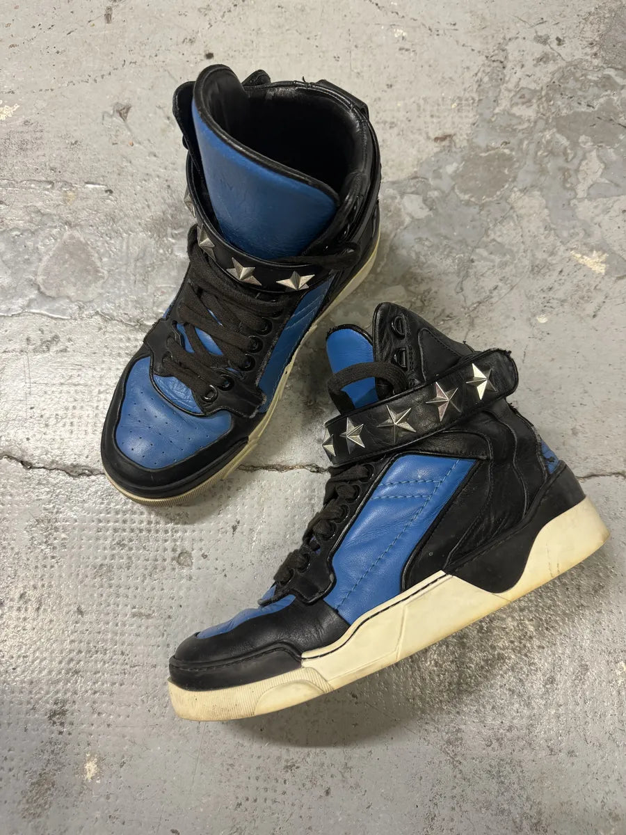 2013 Givenchy Tyson High Stars Black & Blue Leather Sneakers WGUkxOs 1
