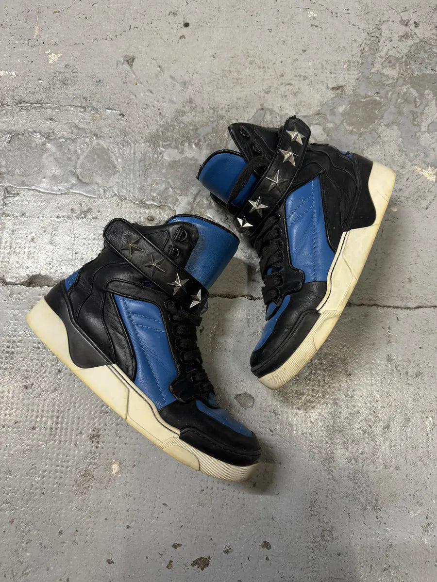 2013 Givenchy Tyson High Stars Black & Blue Leather Sneakers 2013 Givenchy Tyson High Stars Black & Blue Leather Sneakers