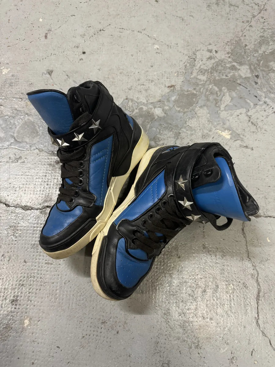 2013 Givenchy Tyson High Stars Black & Blue Leather Sneakers WGUkxOs 3
