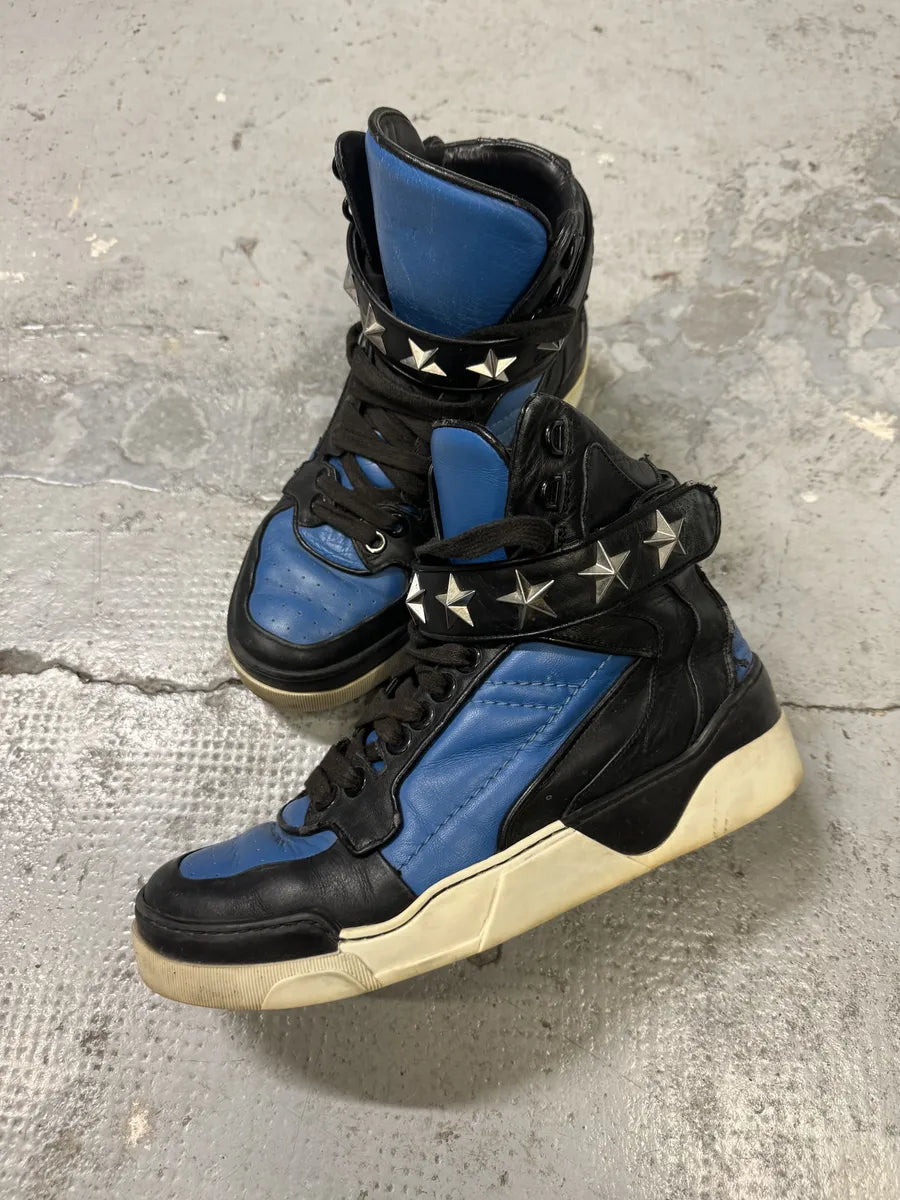 2013 Givenchy Tyson High Stars Black & Blue Leather Sneakers WGUkxOs 5