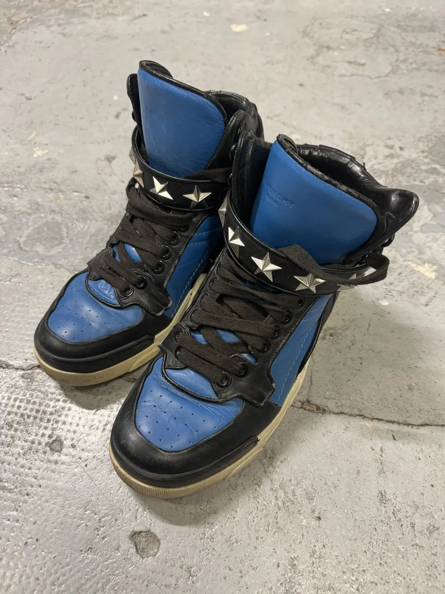 2013 Givenchy Tyson High Stars Black & Blue Leather Sneakers WGUkxOs 6
