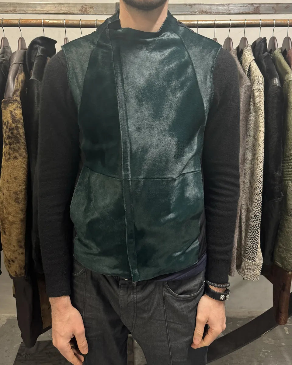 2013 Prototype Emporio Armani Asymmetrical Pony Hair Green Vest kUDZEhq 1