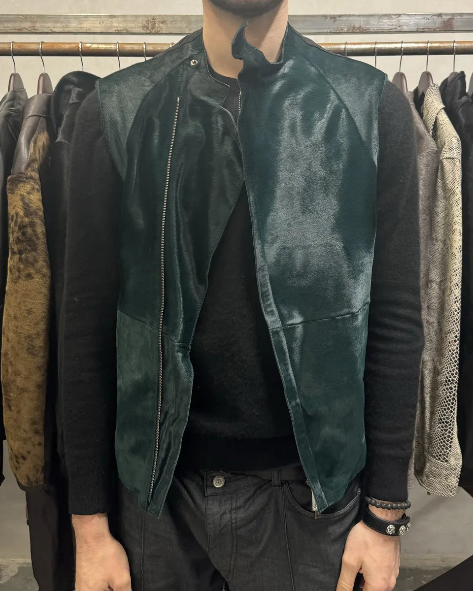 2013 Prototype Emporio Armani Asymmetrical Pony Hair Green Vest kUDZEhq 2