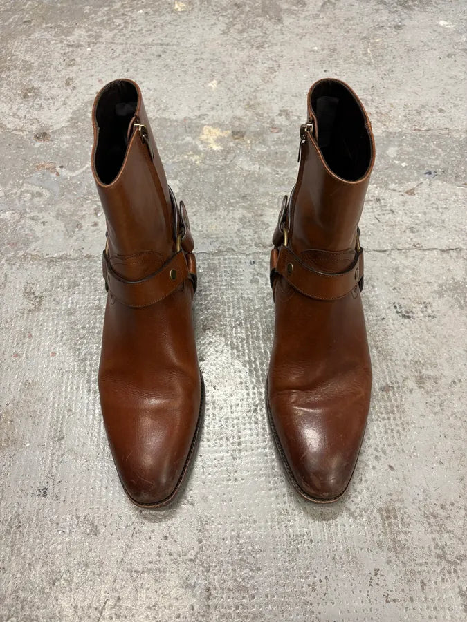 2014 Saint Laurent Wyatt Brown Leather Ankle Boots lThzhnd 1