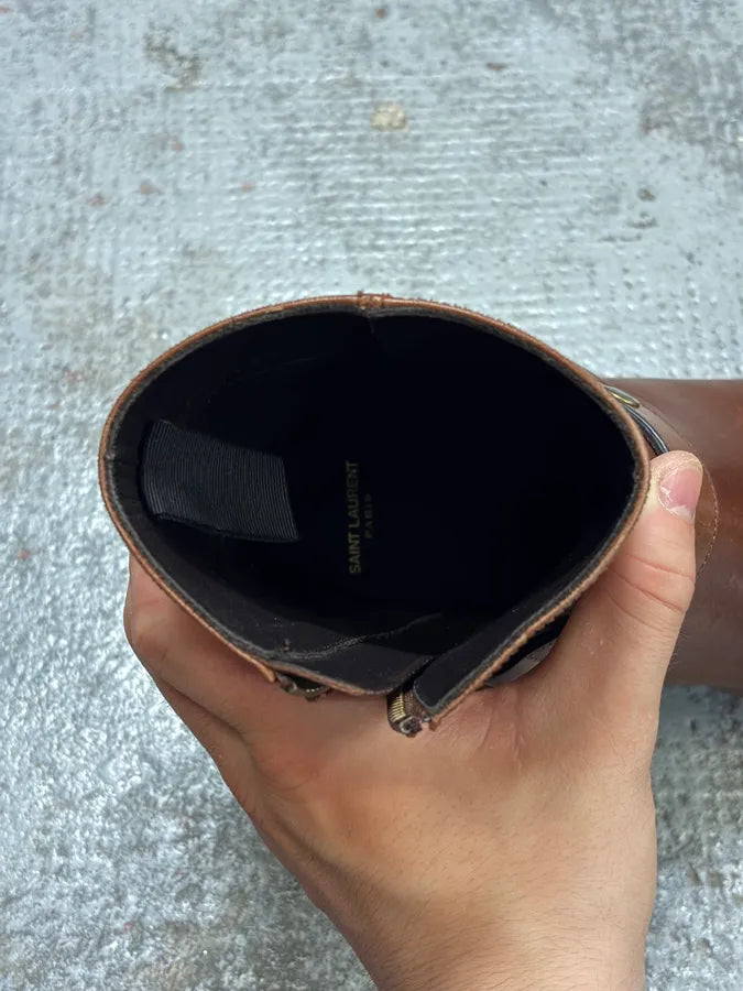 2014 Saint Laurent Wyatt Brown Leather Ankle Boots lThzhnd 11