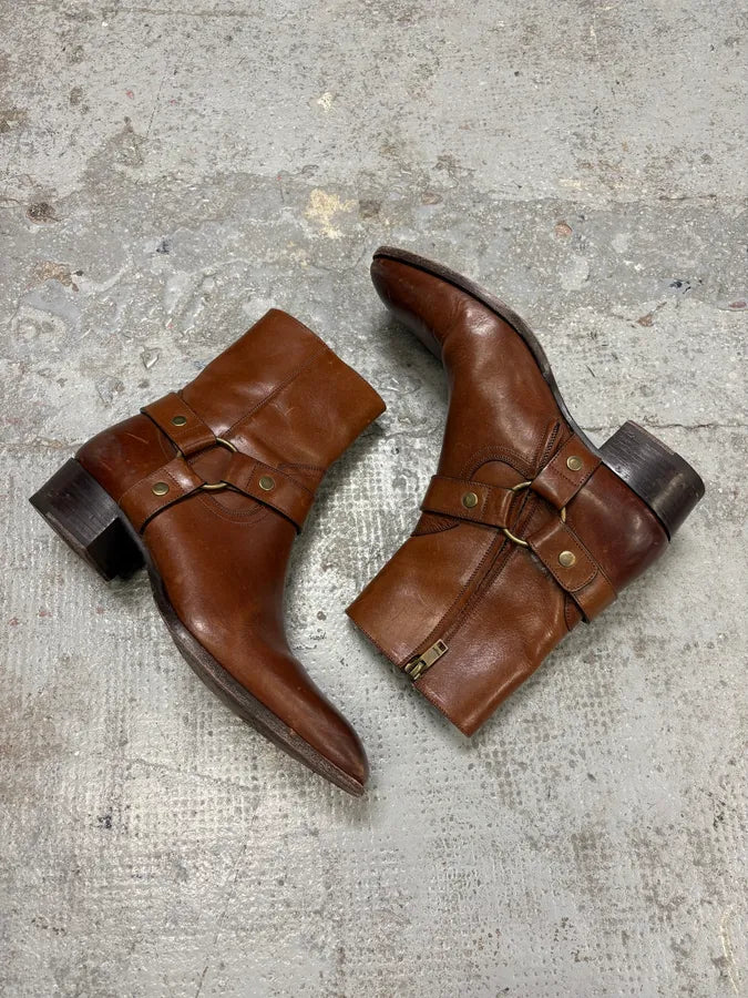 2014 Saint Laurent Wyatt Brown Leather Ankle Boots lThzhnd 5