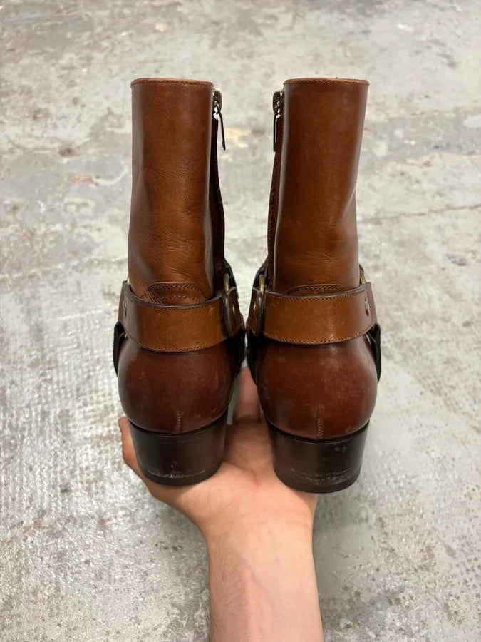 2014 Saint Laurent Wyatt Brown Leather Ankle Boots lThzhnd 8