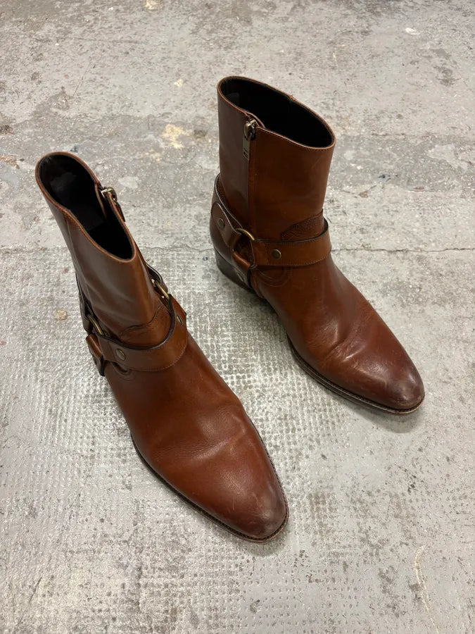 2014 Saint Laurent Wyatt Brown Leather Ankle Boots lThzhnd 3