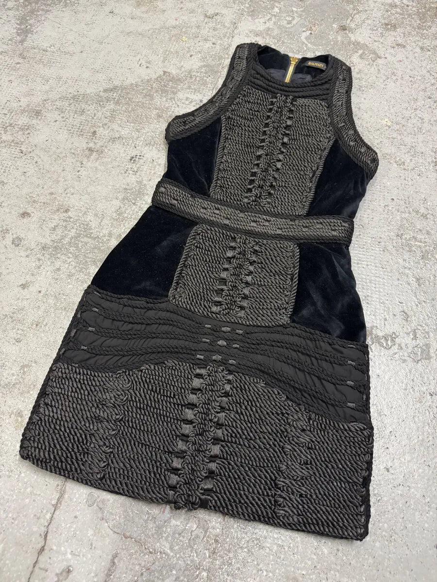 2015 Balmain H&M Black Braided Details Contemporary Dress PFfrxZC 5