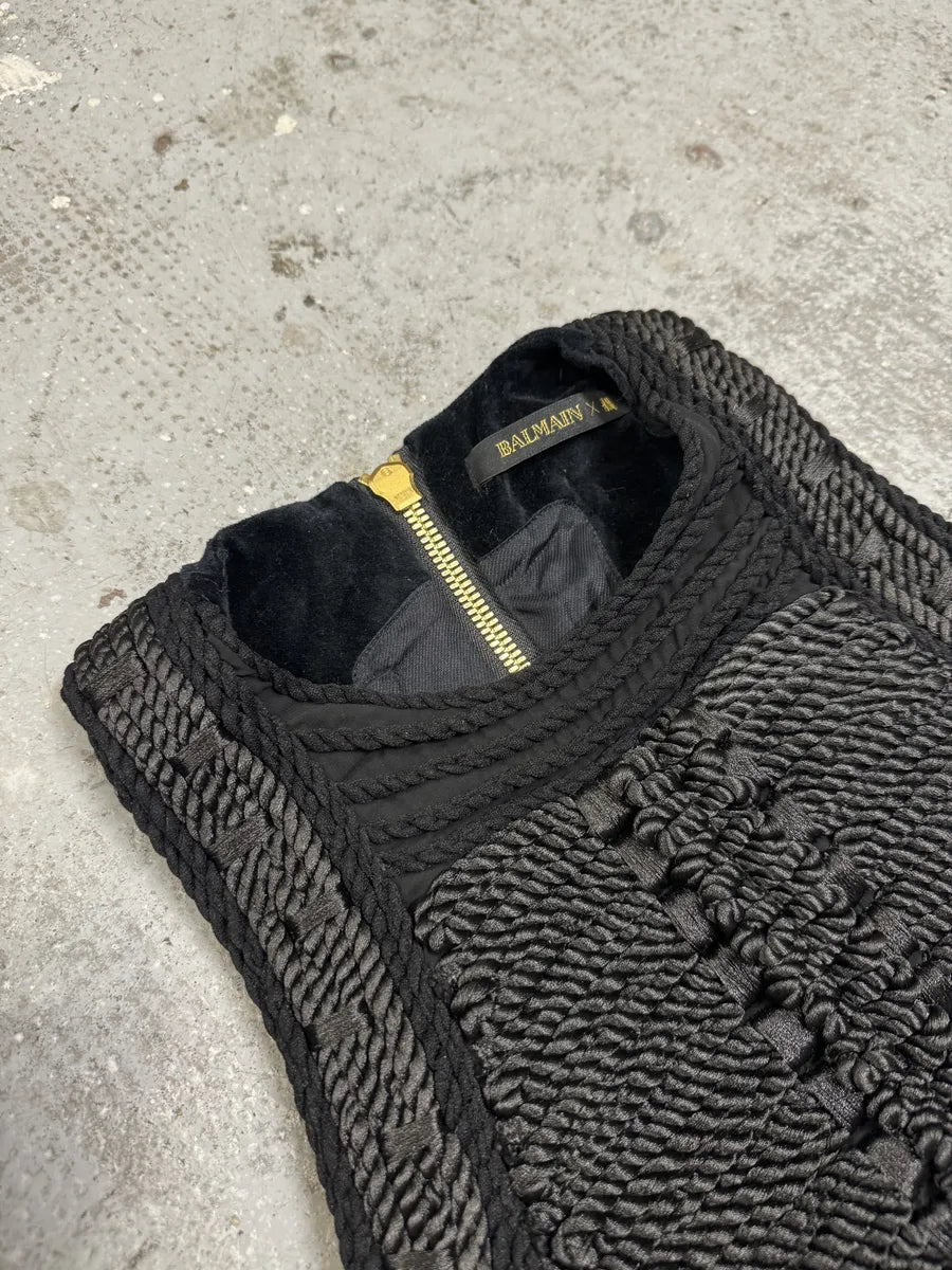 2015 Balmain H&M Black Braided Details Contemporary Dress PFfrxZC 8