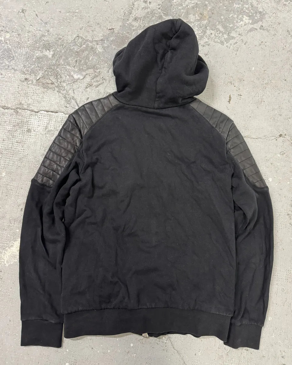 2015 Balmain H&M Black Hybrid Leather Padded Zip-Up Sweater (M) 1