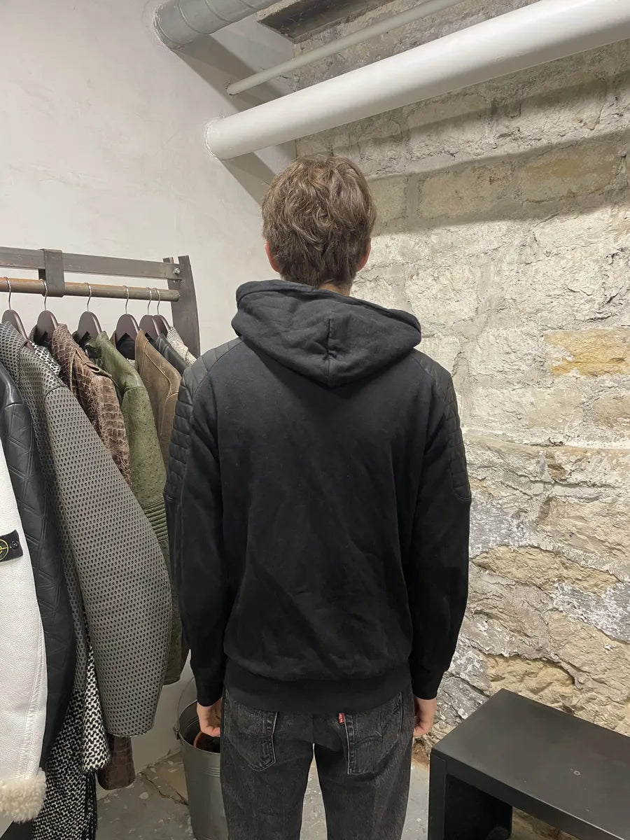 2015 Balmain H&M Black Hybrid Leather Padded Zip-Up Sweater (M) 4