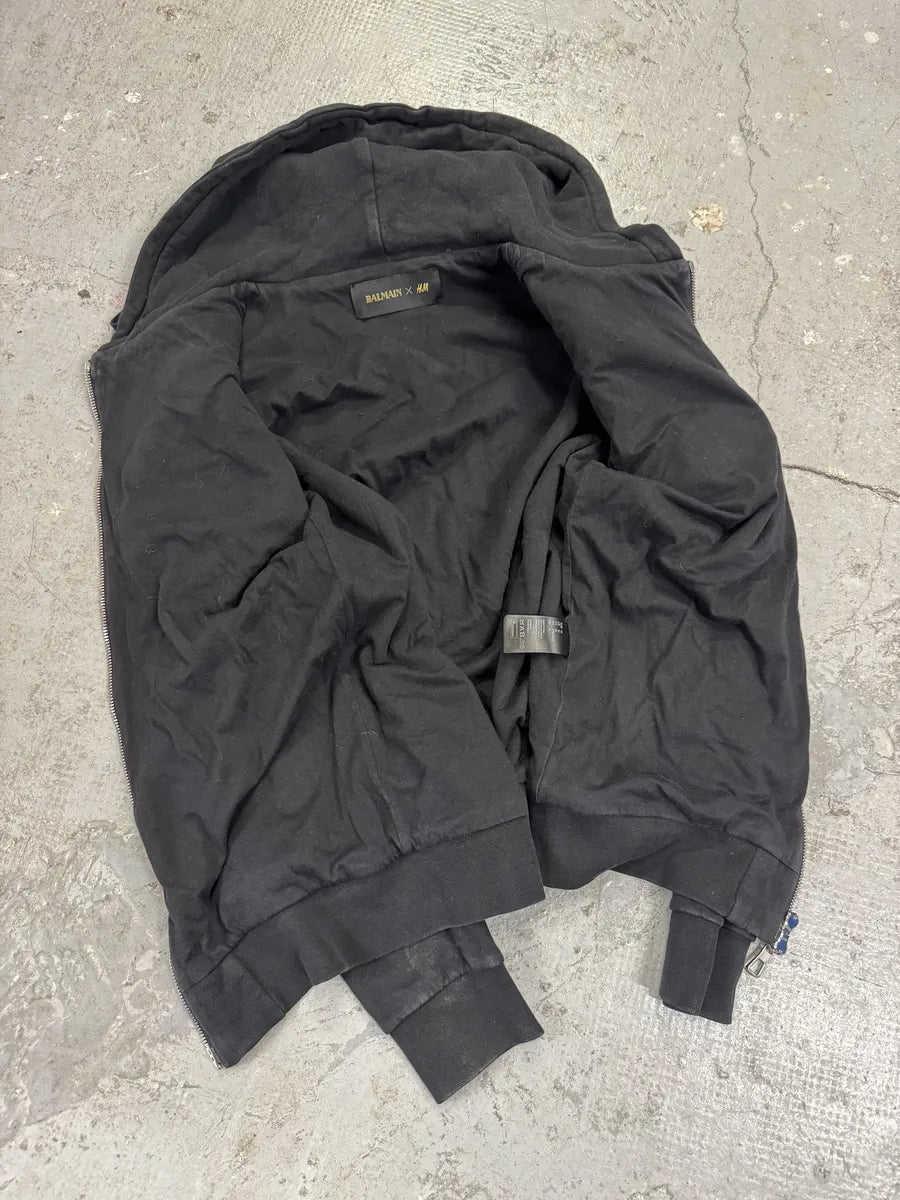 2015 Balmain H&M Black Hybrid Leather Padded Zip-Up Sweater (M) 6