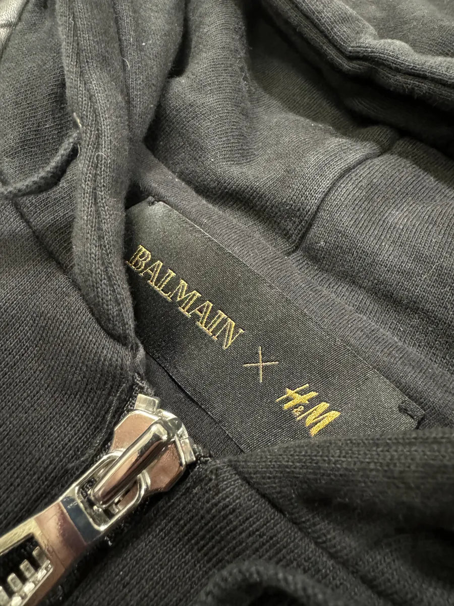 2015 Balmain H&M Black Hybrid Leather Padded Zip-Up Sweater (M) 8