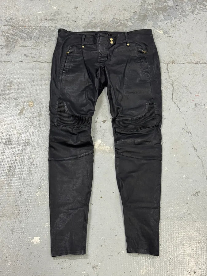 2015 Balmain H&M Black Leather Biker Pants by Olivier Roustaing STfDwVO 0