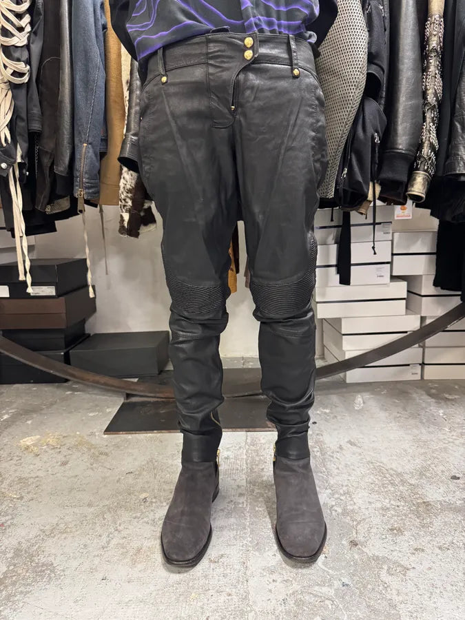 2015 Balmain H&M Black Leather Biker Pants by Olivier Roustaing STfDwVO 1