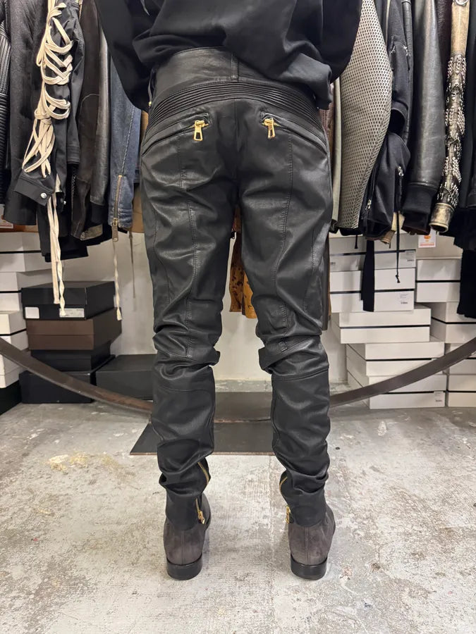 2015 Balmain H&M Black Leather Biker Pants by Olivier Roustaing STfDwVO 2