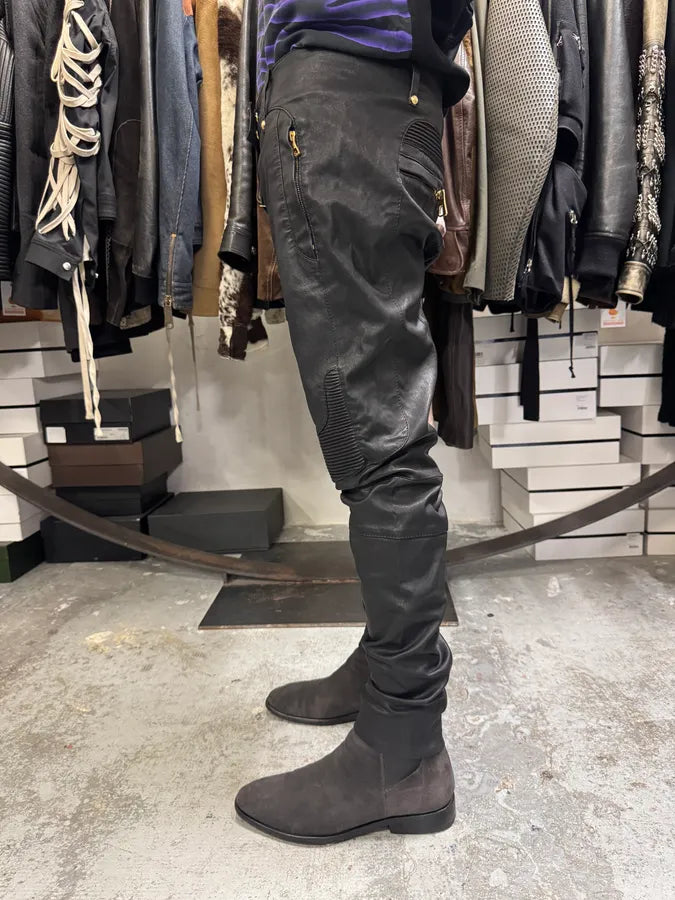 2015 Balmain H&M Black Leather Biker Pants by Olivier Roustaing STfDwVO 3