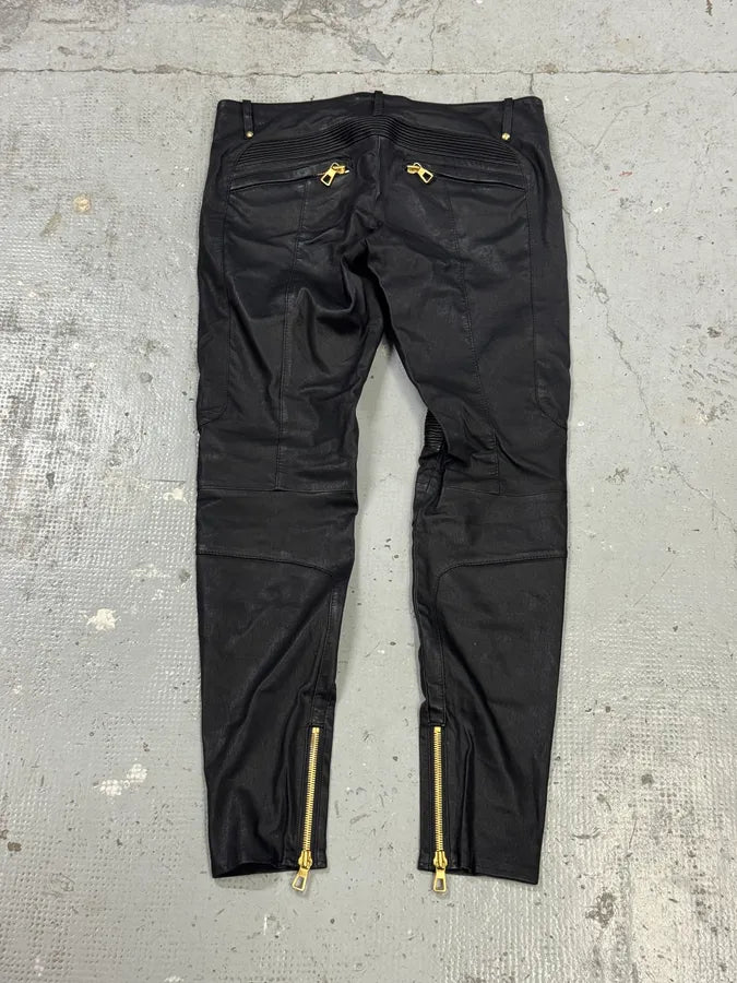 2015 Balmain H&M Black Leather Biker Pants by Olivier Roustaing STfDwVO 5
