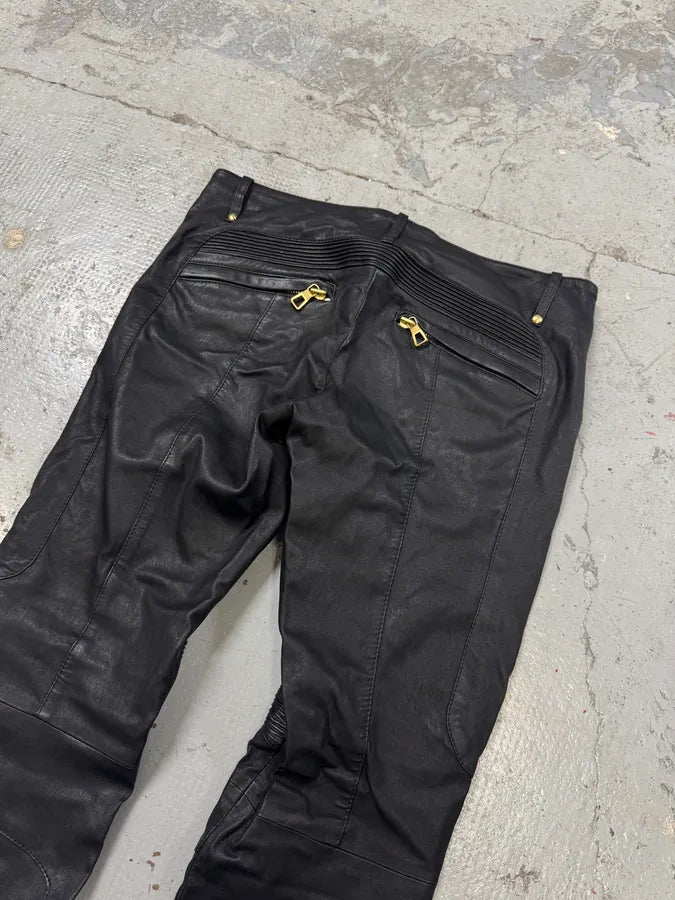 2015 Balmain H&M Black Leather Biker Pants by Olivier Roustaing STfDwVO 6